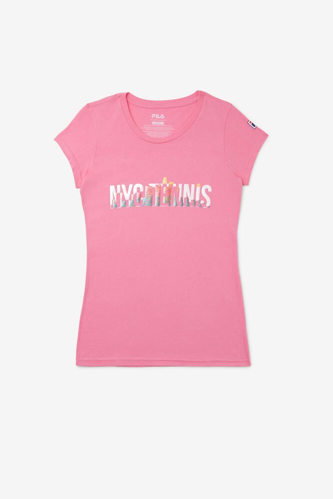 Fila T-Shirt Nyc Tennis Shimmer Womens Pink - India MTF-318906